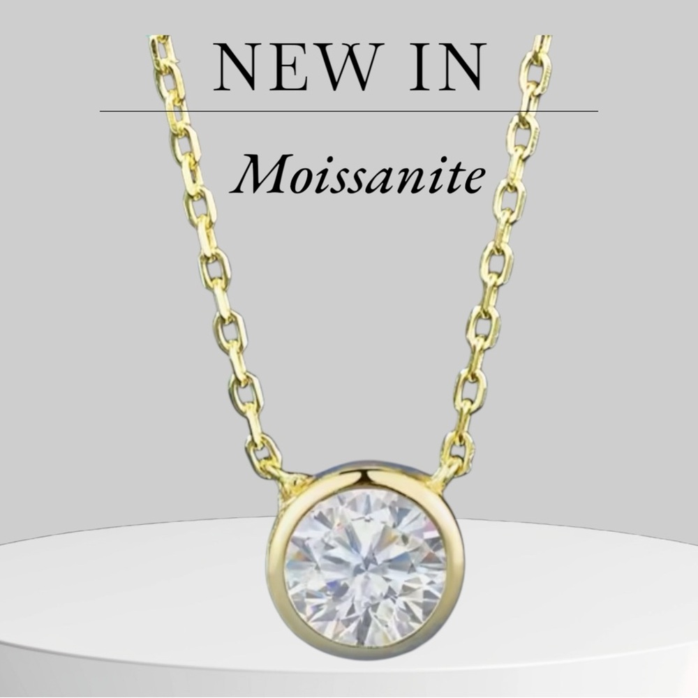 Moissanite Gold Necklace 1 Carat. GRA CERTIFIED - Picture 1 of 3